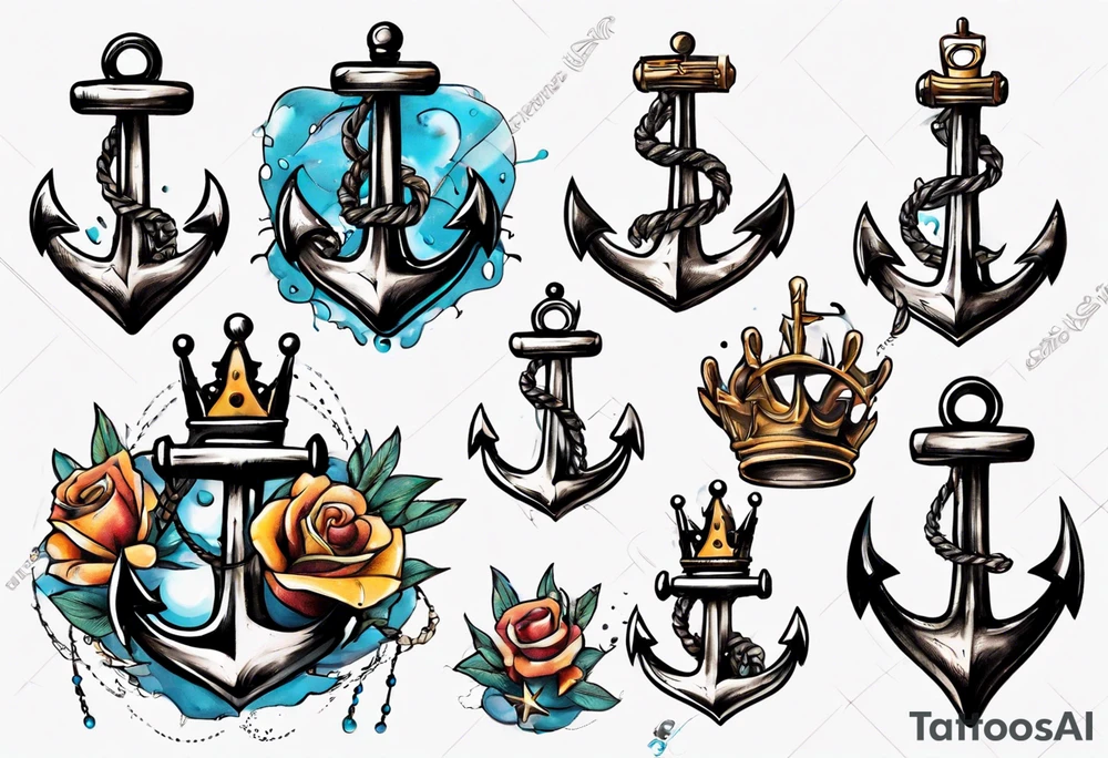 Anchor with a crown on top tattoo idea