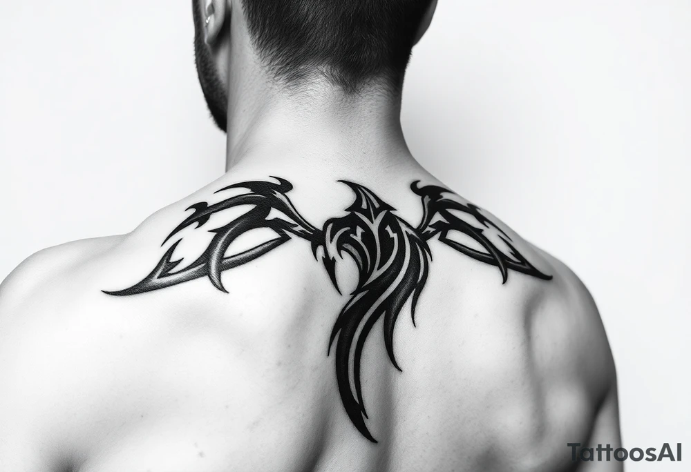Tribal back shoulder piece tattoo idea