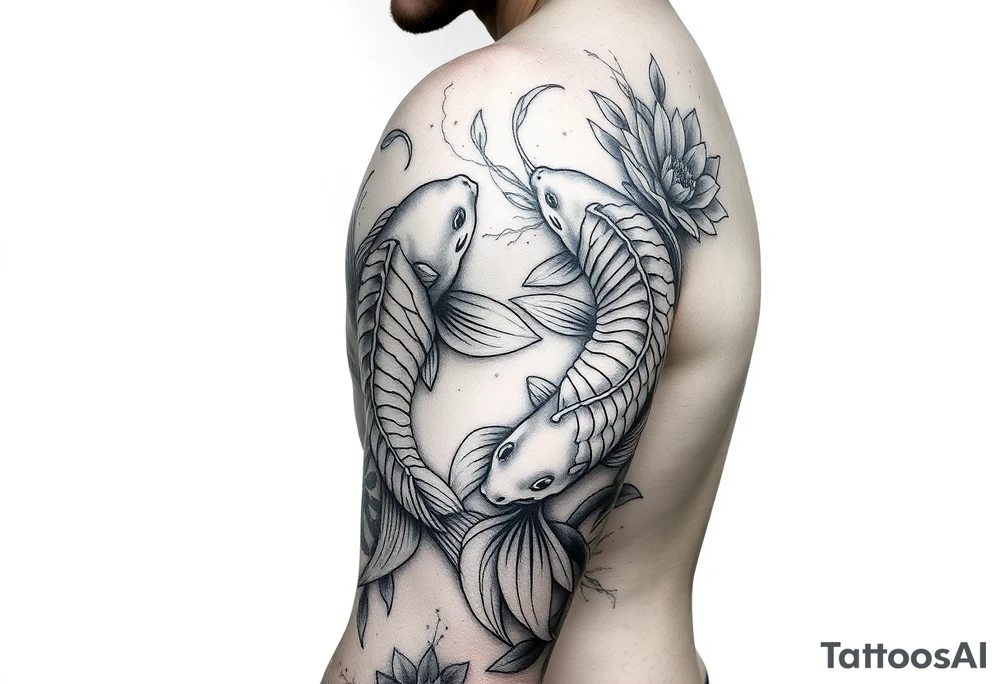 2 koi swimming upstream with tiger lily’s tattoo idea