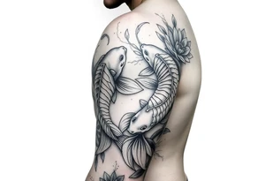 2 koi swimming upstream with tiger lily’s tattoo idea