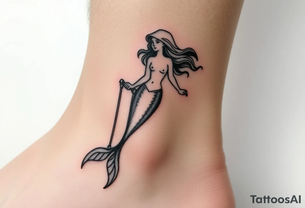 Mermaid with crutches tail tattoo idea