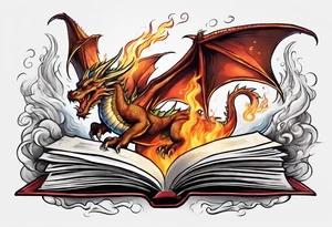 fire breathing dragon coming out of a book tattoo idea