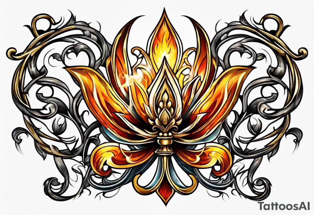 Fleur de lys celtique en flamme tattoo idea