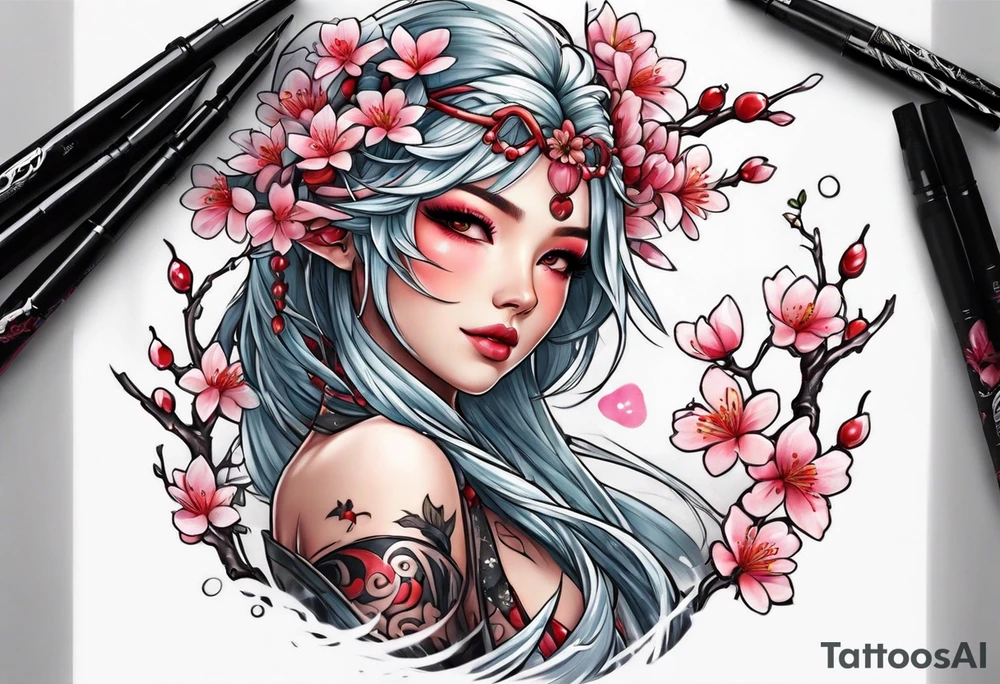 Sakura elf Cherry blossoms full body tattoo idea