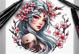 Sakura elf Cherry blossoms full body tattoo idea