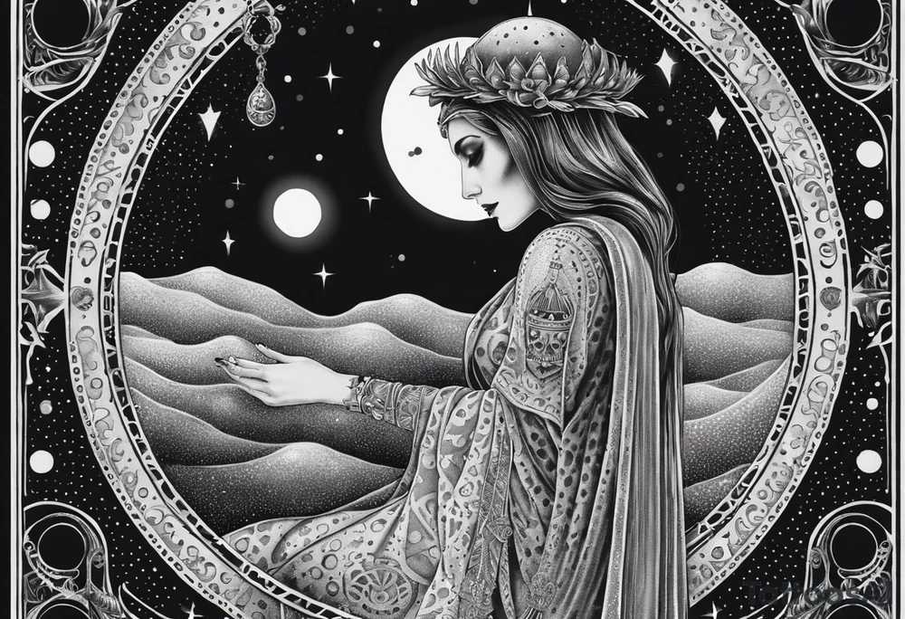 High priestess skeleton moon tarot card tattoo idea