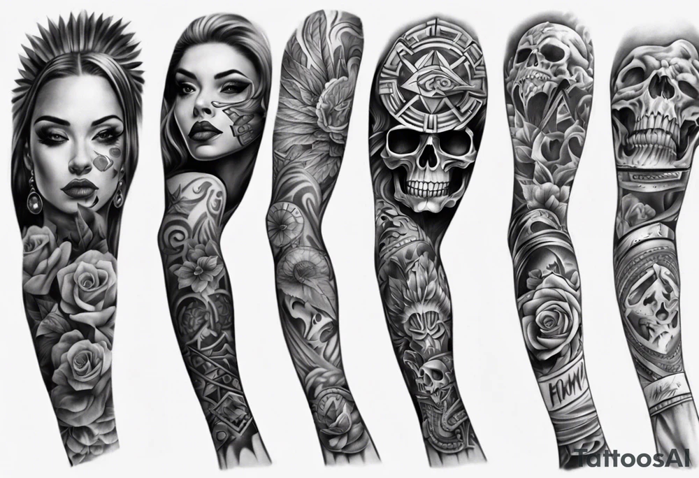 realistic chicano arm sleeve tattoo idea