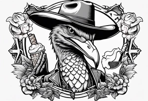 Pterodactyl wearing a cowboy hat eating ice cream sundae tattoo idea