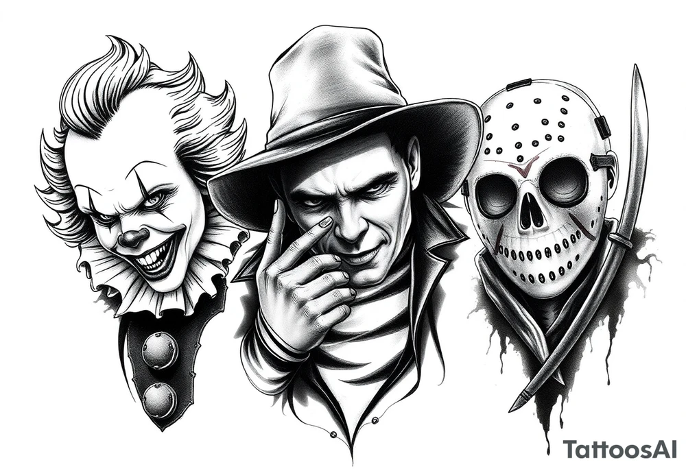 Pennywise, Freddy Krueger, Michael Meyers, and jason voorhees tattoo idea