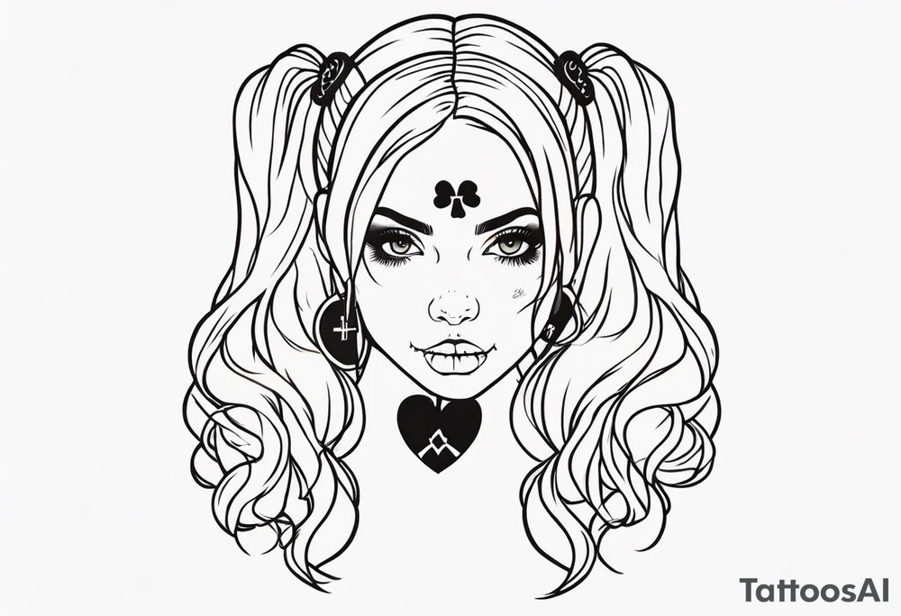 feminine skull and cross bones with hair in two blonde pigtails tattoo idea