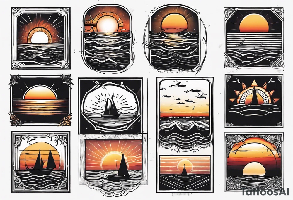 Sunset over the sea in a rectangle tattoo idea