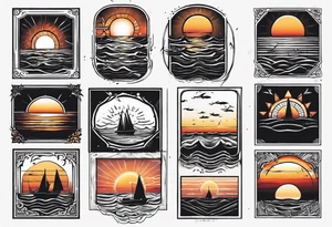 Sunset over the sea in a rectangle tattoo idea