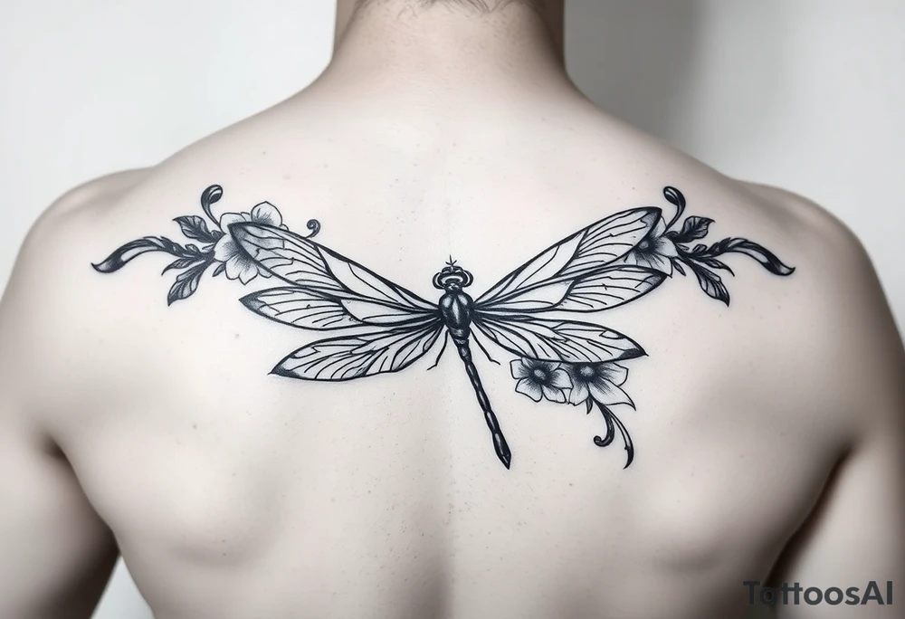 Tattoo  ecrit 'dinna fash'. style celtique linge noir fin avec fleur ecossai et dragonfly. position du tattoo main vers le pouce allonger tattoo idea