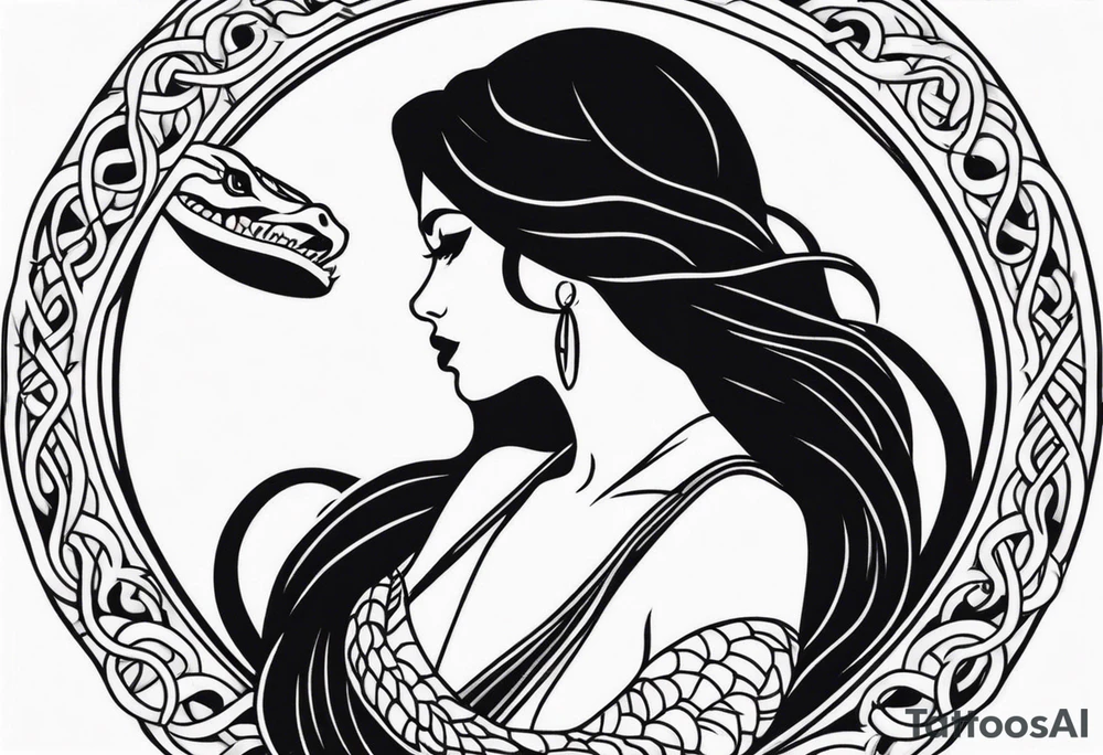 make a snake tattoo with a girl hanging on it tattoo idea