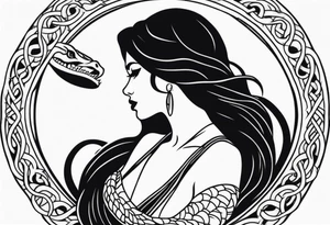 make a snake tattoo with a girl hanging on it tattoo idea