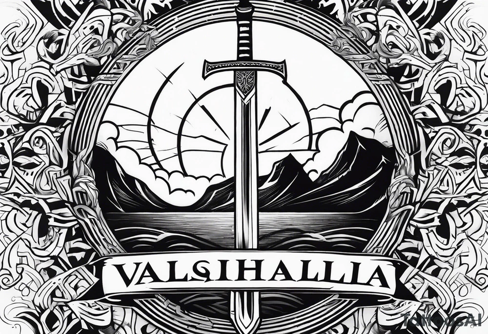 Valhalla sword shield lightning tattoo idea