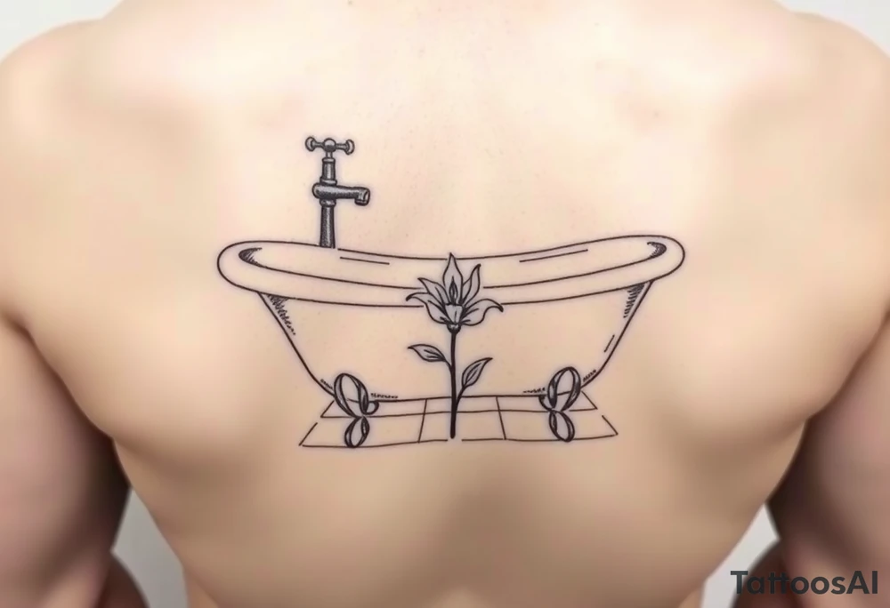 clawfoot bathtub with simple faucet and lily coming up out of the tile floor tattoo idea
