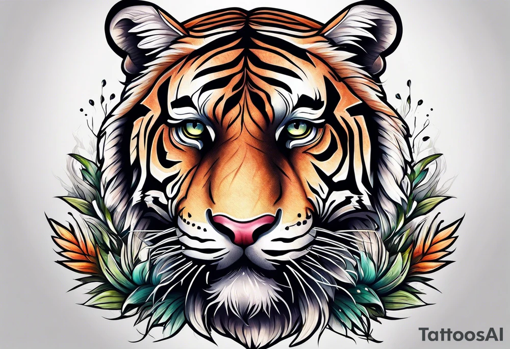 tiger in the grass staring ahead tattoo idea