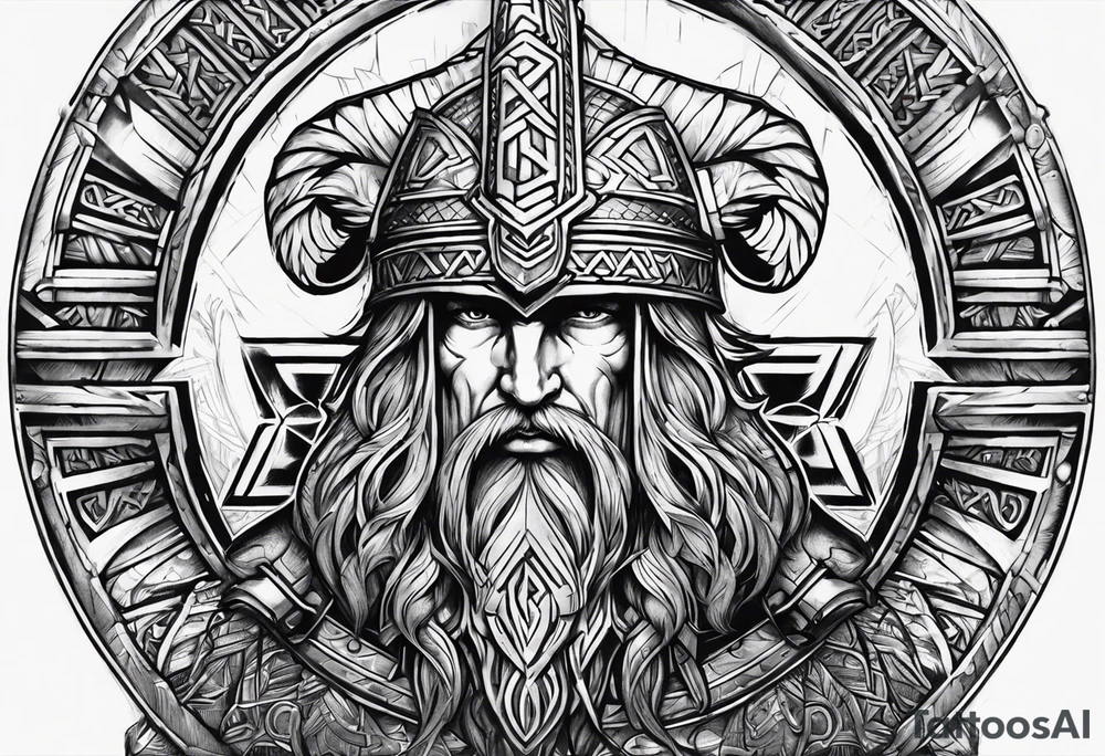 Valhalla sword shield  axe Valknut stairs tattoo idea