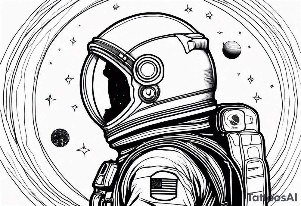 an astronaut hunched over in space from the back holding a planet in his hands tattoo idea