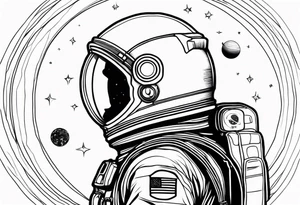 an astronaut hunched over in space from the back holding a planet in his hands tattoo idea