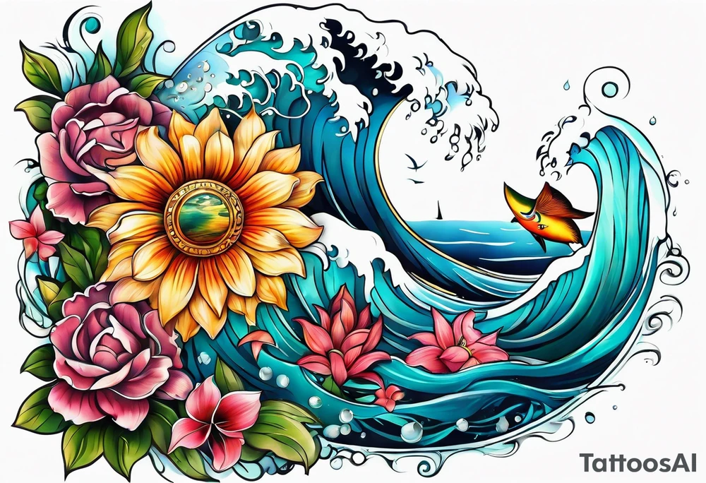 sea, flower tattoo idea