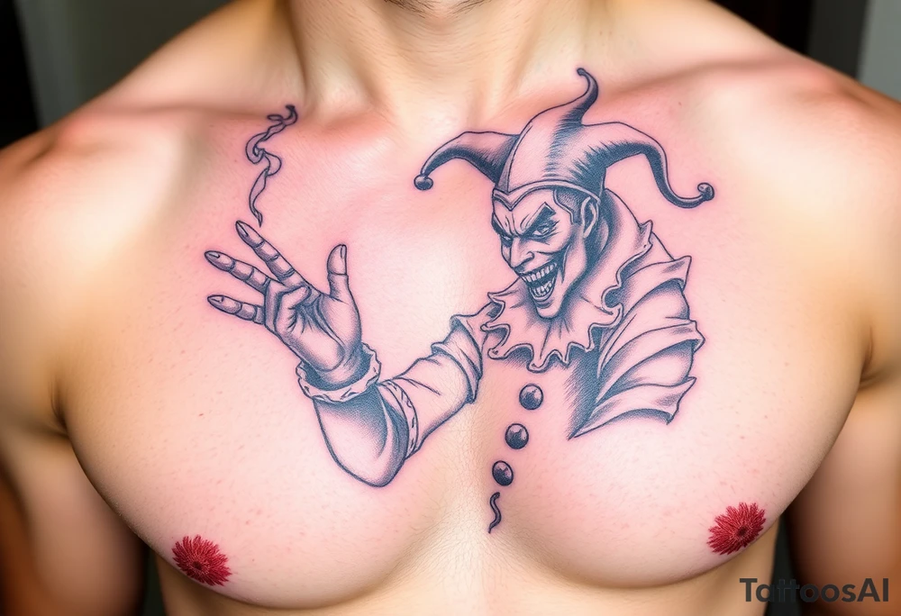 jester coming out of smoke tattoo idea