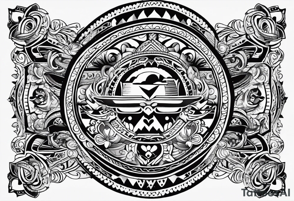 Mexican inspired Tattoo that incorporates love for family and importance of building wealth. Include elements of the pacific northwest tattoo idea