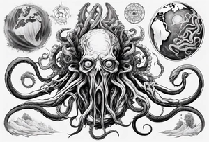 a tattoo on the theme of lovecraft, with long tentacles that embrace the earth tattoo idea
