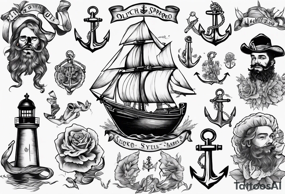 Jack sparro old Dutch style old style with anchor tattoo idea