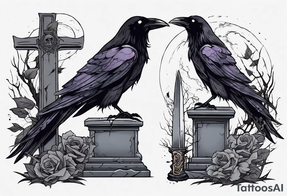 Raven on the grave with the katana tattoo idea