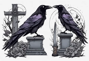 Raven on the grave with the katana tattoo idea