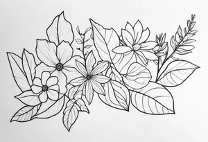 line of leaves and flowers tattoo idea