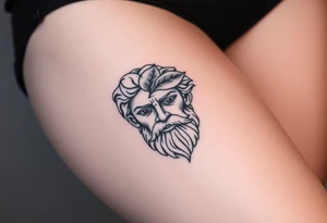 Platos Greek god only his face with a leaf on top tattoo idea