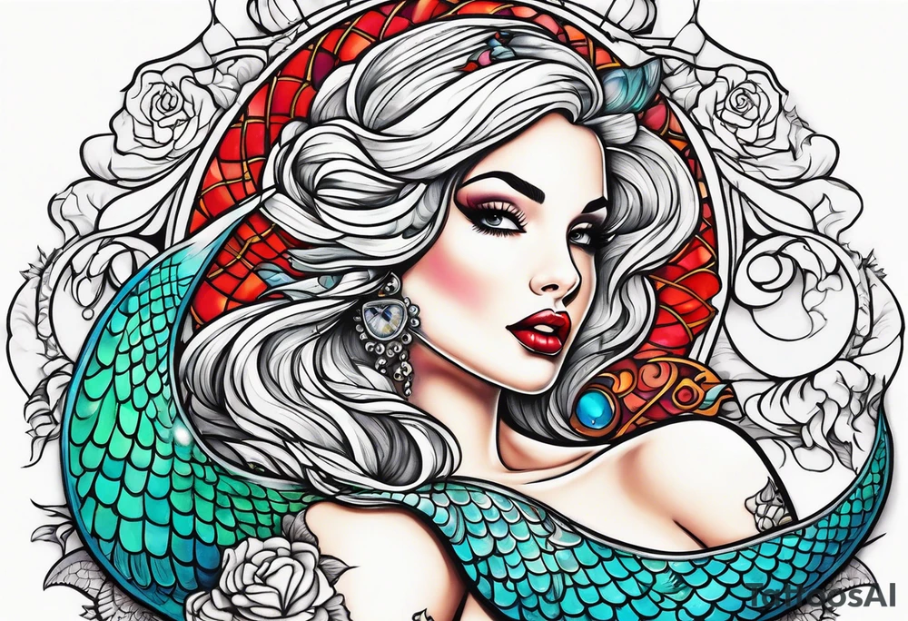 Mermaid pin up style tattoo idea
