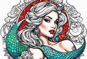 Mermaid pin up style tattoo idea