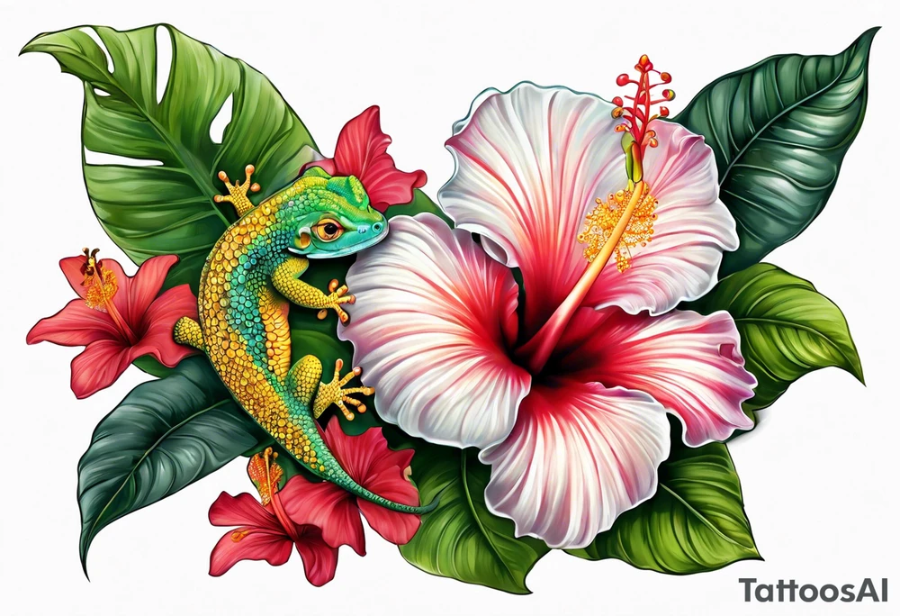 Hibiscus, gecko tattoo idea