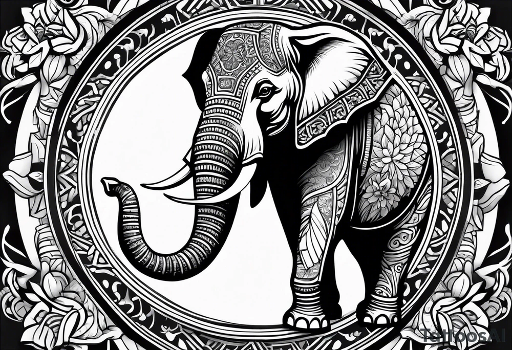 A Thai style design that is round and with an Asian elephant in the middle tattoo idea