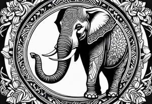 A Thai style design that is round and with an Asian elephant in the middle tattoo idea