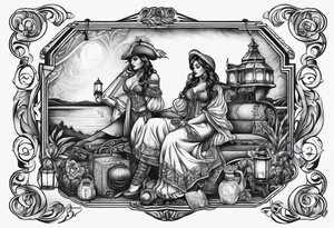 Gypsy with lantern and flintlock pistol tattoo idea