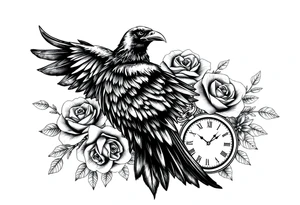 raven,roses,clock. tattoo idea