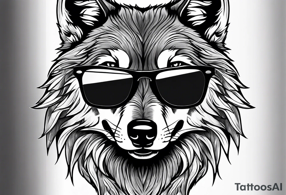 Badass wolf wearing sunglasses tattoo idea