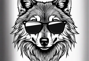 Badass wolf wearing sunglasses tattoo idea