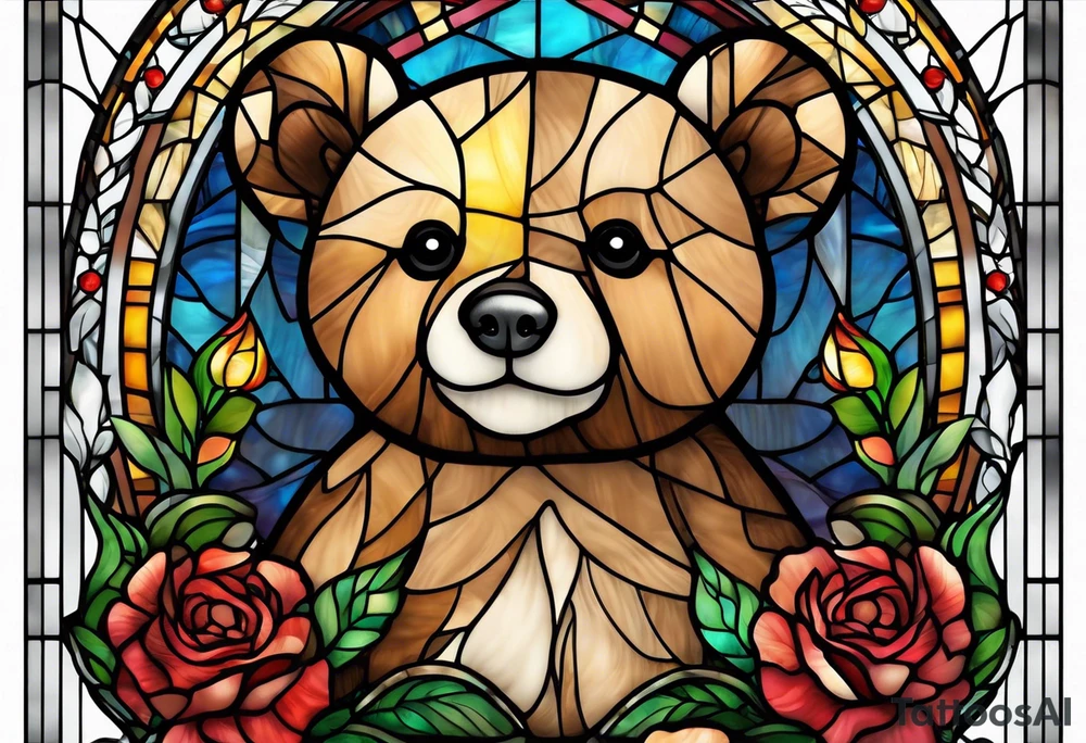 Teddy bear stained glass tattoo idea