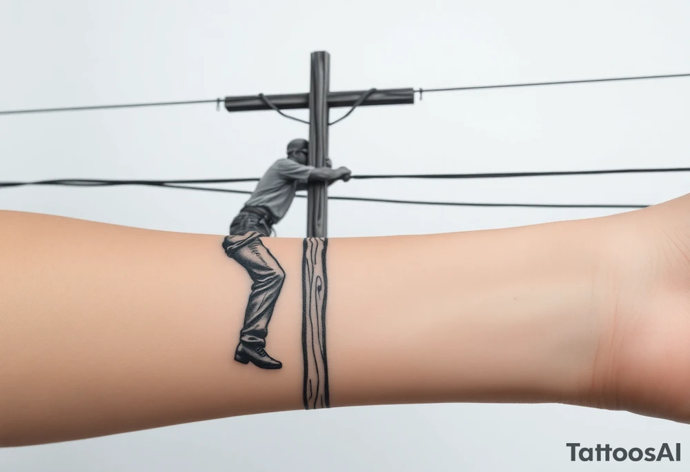 power lineman climbing a wooden 12kv pole. Make the pole a cross that has a hidden resemblance to god. tattoo idea