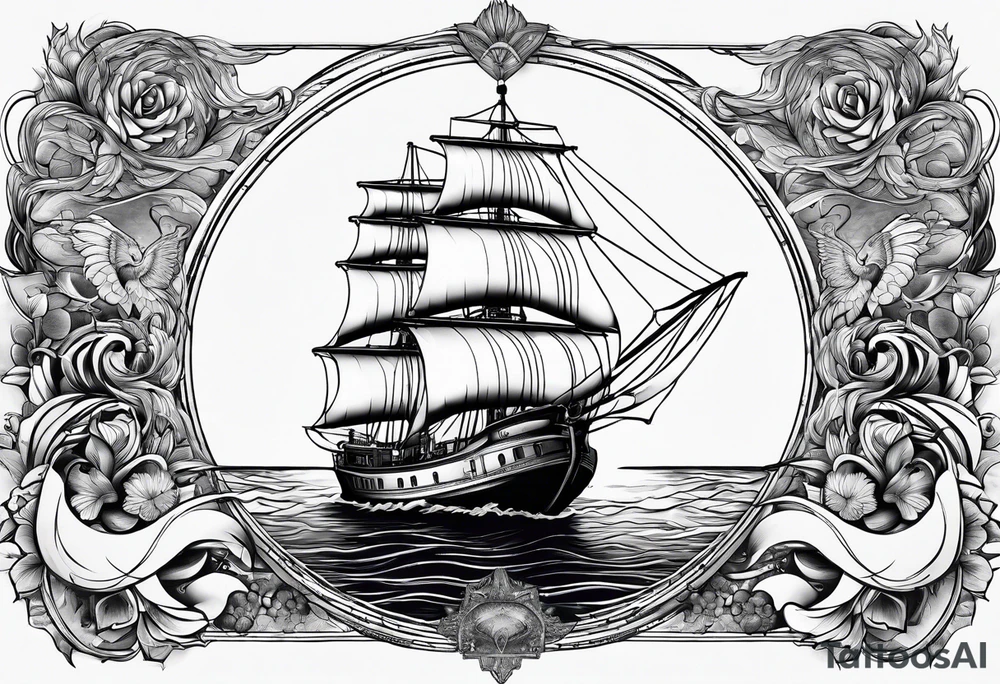 bateau, phare maritime, phoenix et lune bleu. tattoo idea
