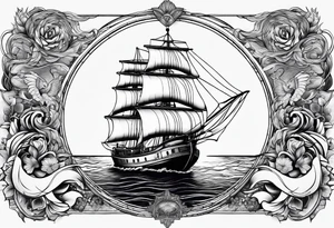bateau, phare maritime, phoenix et lune bleu. tattoo idea