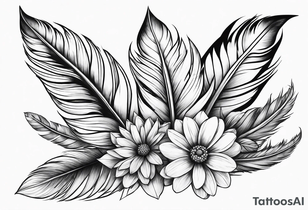 Feather flowers tattoo idea