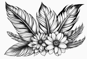 Feather flowers tattoo idea