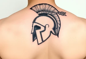 American traditional tattoo of a spartan helmet with an arrow going through it from the top of the helmet tattoo idea